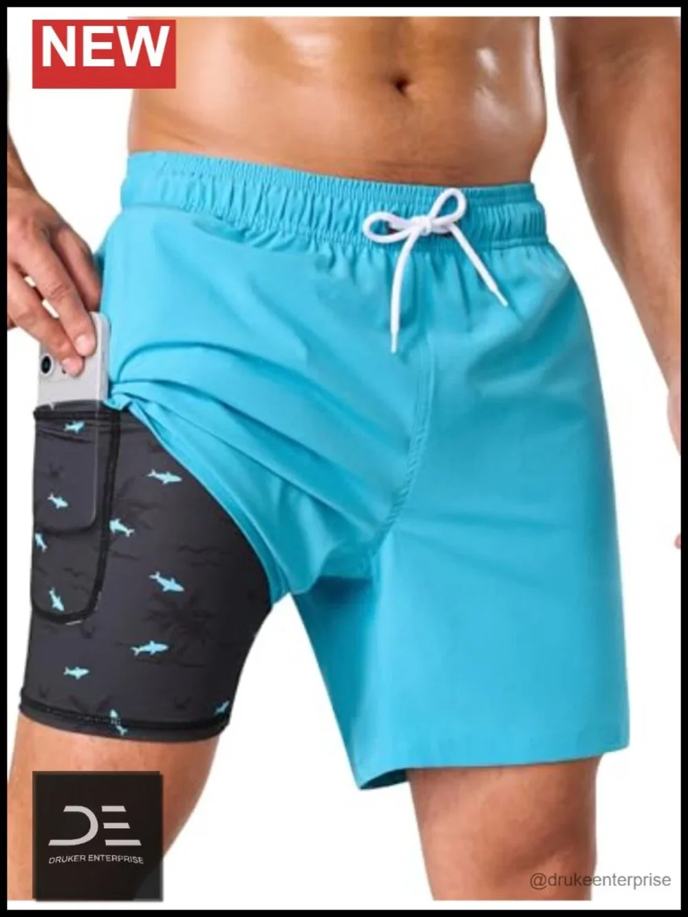Men's Swim Trunks 2-in-1 with Compression Liner Quick Dry 7-Inch Zipper Pockets